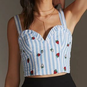 Anthropologie Maeve Striped Embroidered Cami Corset Style Top Size 8 Cotton